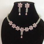 Elegant Pink Floral American Diamond Necklace & Earring Set