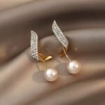 Gold Plated Rhinestone Pearl Earrings