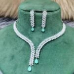 Elegant Silver-Toned Leaf Design Necklace Set with Stone Drops