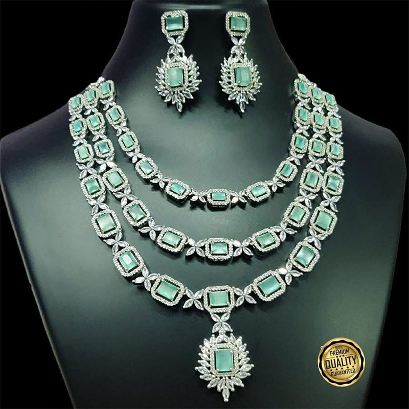 Multi-Layer AD Necklace & Earring Set with Pendant Multi-Layer AD Necklace & Earring Set with Pendant