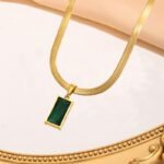 Royal Emerald Gold Plated Rectangle Pendant Necklace