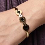 Elegant Gold-Plated Black Enamel Designer Bracelet