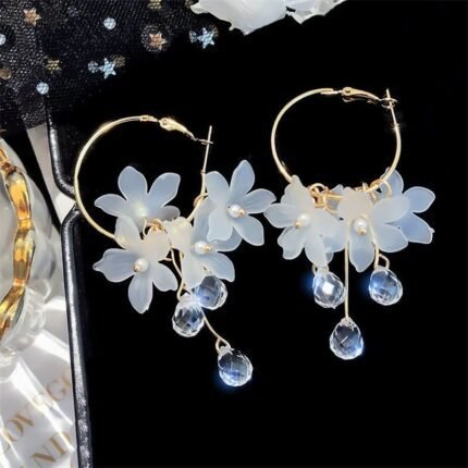Floral Crystal Hoop Earrings