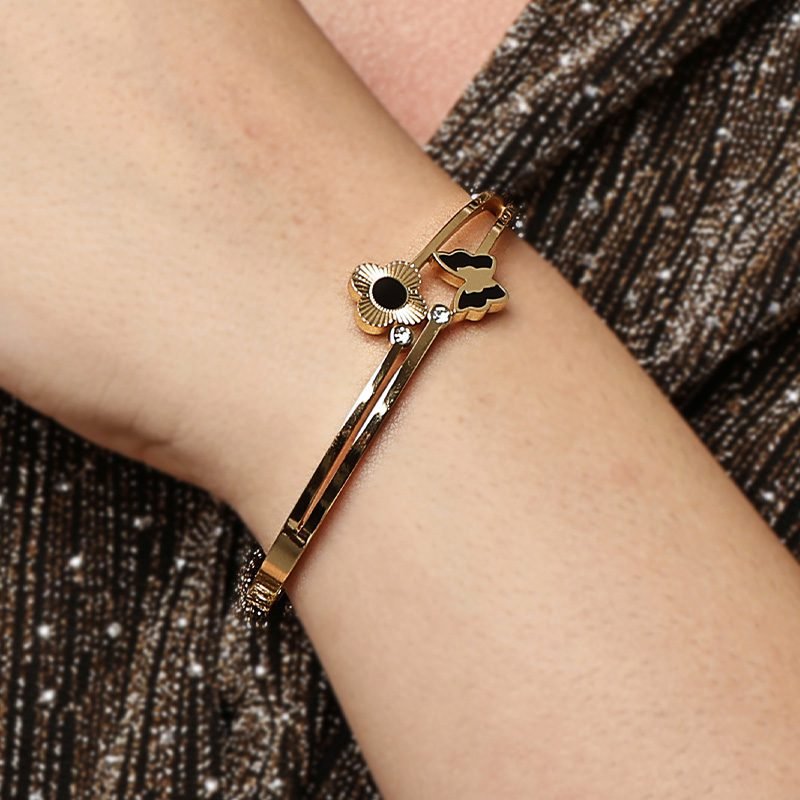 Flower and Butterfly Gold Plated Bracelet for women