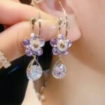 Purple Crystal Flower Drop Earrings