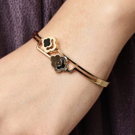 Dual Black Clover Gold Plated Bracelet