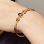 Floral Charm Gold Bangle Bracelet