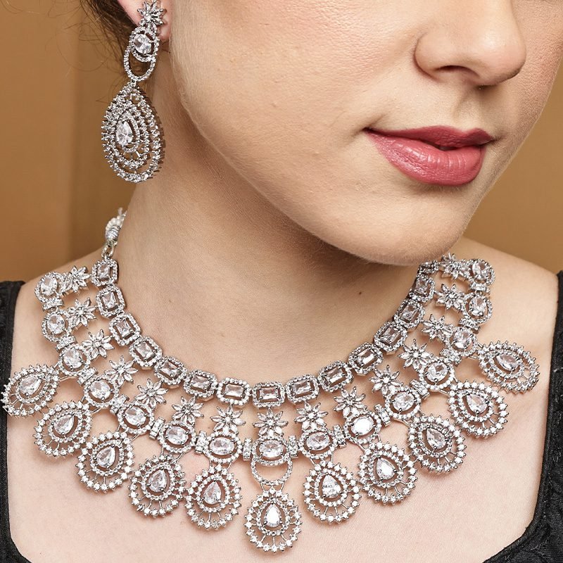 Victorian Inspired Zircon Choker Set with Maang Tikka