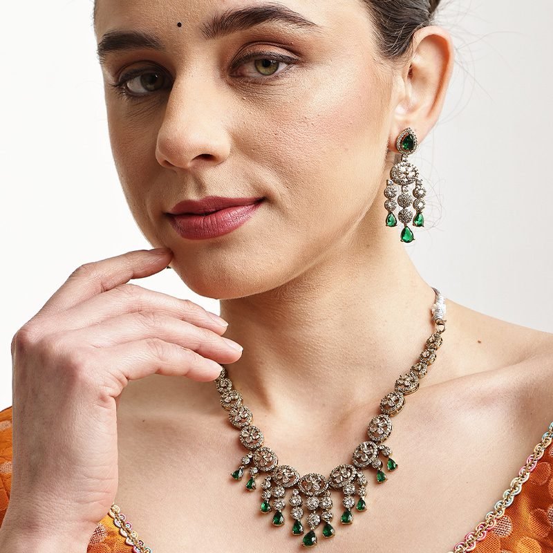 American Diamond Polki Necklace Set