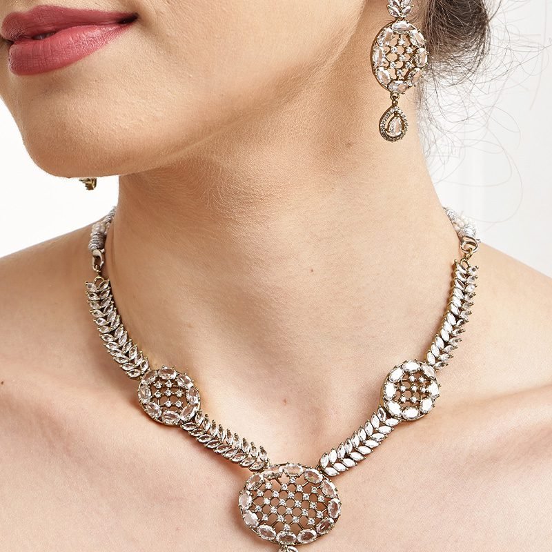 Antique Gold Marquise Zircon Statement Necklace Set