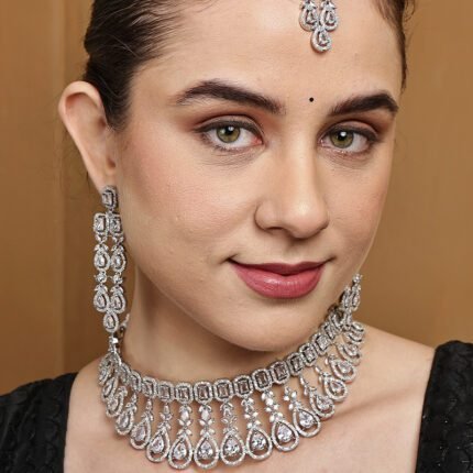 Buy Silver Plated CZ Bridal Jewelry Set